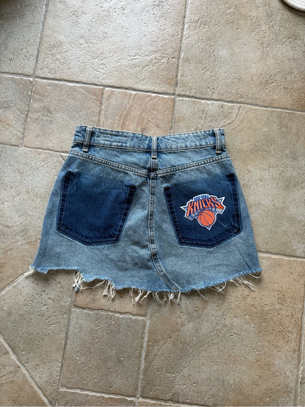 Zara Two-Tone Denim Mini Skirt with Knicks Patch